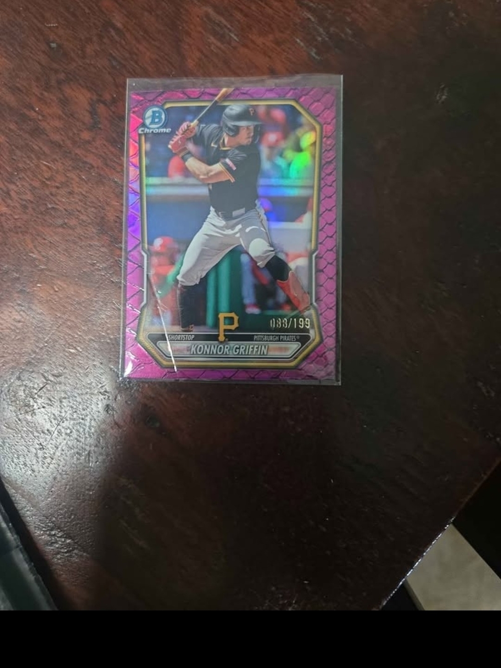 Chrome Konnor Griffin Pink Parallel Baseball Card - Pittsburgh Pirates